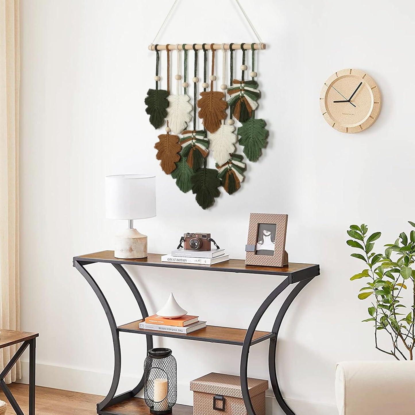 KHOYIME Macrame Wall Hanging Boho Home Decor, Bohemian Leaves Woven Yarn Tapestry Chic Aesthetic Wall Art Modern Handmade Leaf Hanging Decoration for Bedroom Living Room Nursery Office 15.7''W x 20''L