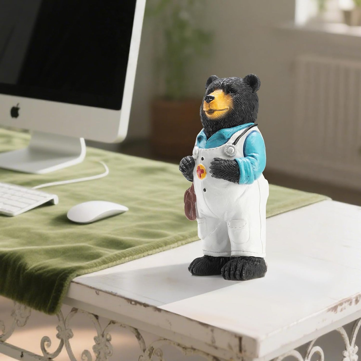 Black Bear Figurine Home Decor Bear Statue,for Office, Desk, and Shelf Decoration,Doctor Themed Birthday Gifts