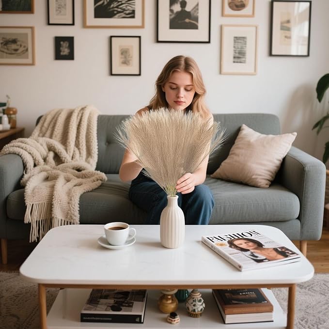 30 Pcs Deep Coffee Faux Pampas Grass, 17 Inches Artificial Pampas Grass Bulk, Short Fluffy Faux Pompas for Vase Filler, Home Boho, Wedding Anniversaries, Baby Shower Decoration