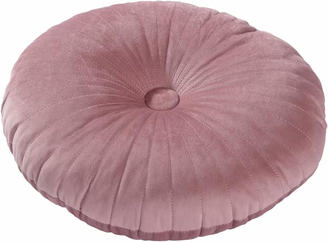 HLOVME Round Pillow Cushion for Couch Velvet Decorative Small Throw Pillow Solid Color for Living Room Bed Floor 13.7”, Dusty Pink