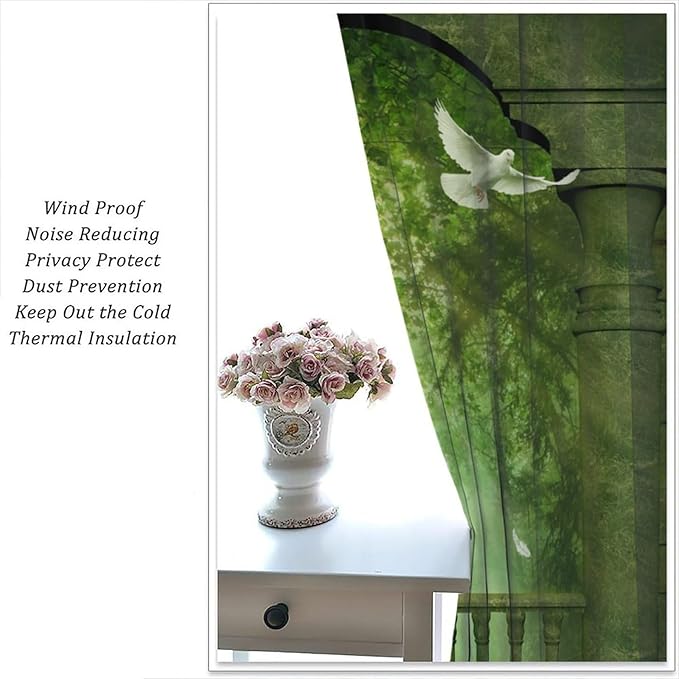 Gothic Blackout Curtains，Fantasy Ancient Balcony Doves Pattern Drapes Window 2 Panel Rod Pocket Curtain for Bedroom Living Room Decor 36" W X 63" L