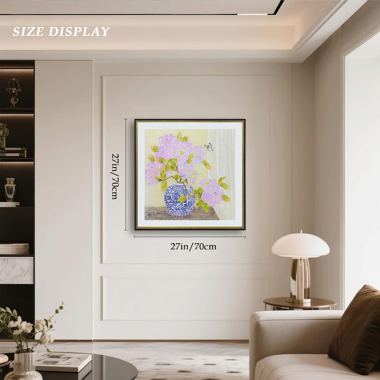 crmotu Hydrangea Wall Art, Flower Pictures Wall Decor, Framed Wall Art, Still Life Vase Kitchen Wall Decor, Floral Rusitc Pictures for Living Room Bedroom Dining Room Square Canvas Prints 27X27 Inch