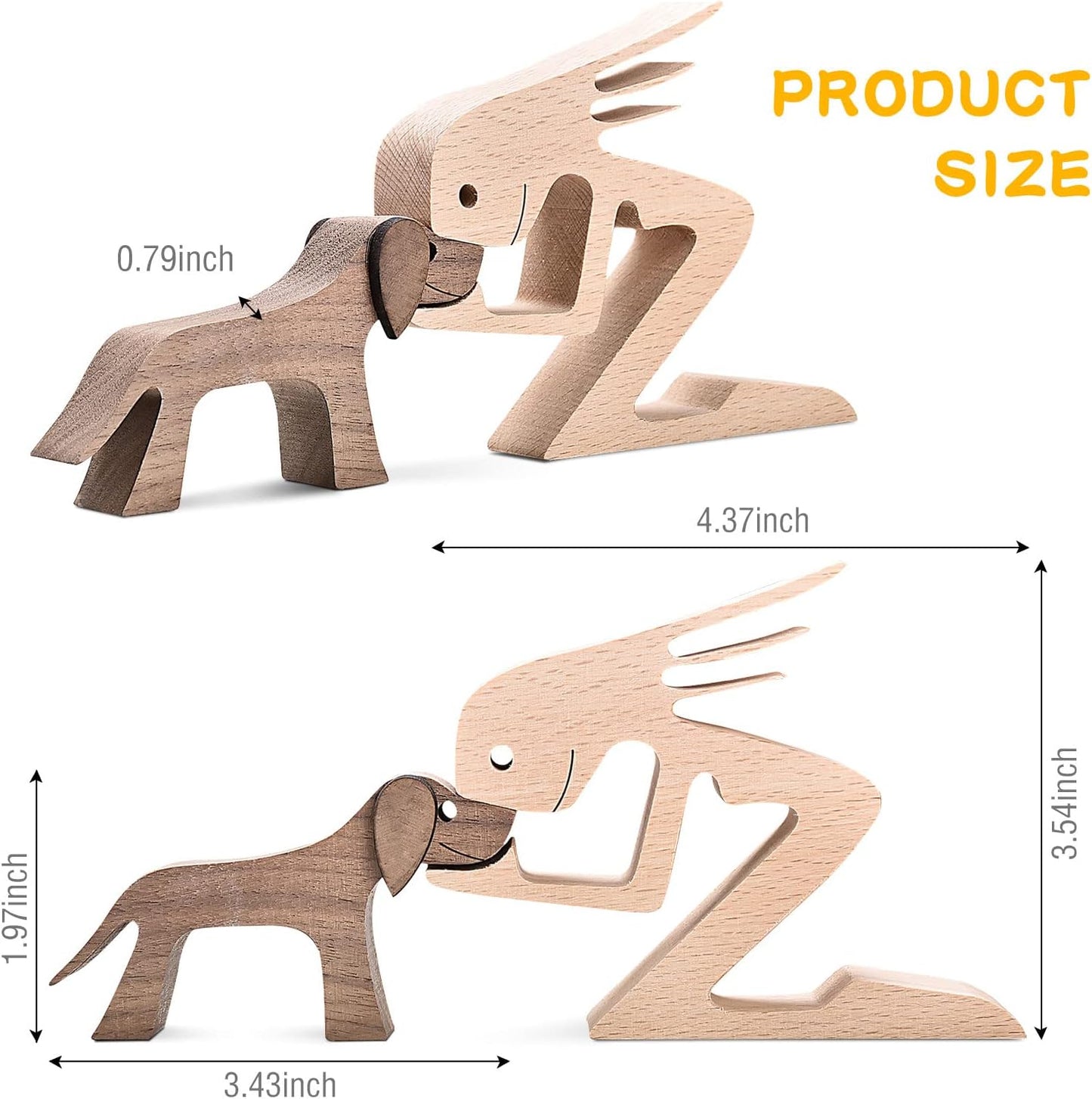 ISHINE Handmade Wooden Dog Gift, Wooden Carving Dog Statue for Home, Office, Living Room