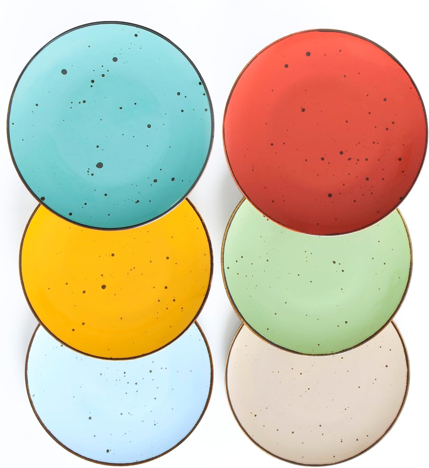 Dinner Plates 11 Inch Set of 6 - Microwave, Oven, Dishwasher Safe, Scratch-Resistant, Porcelain Dishes for Steak, Pizza, Home & Restaurant, Party, Giftable - Vivid Assorted Colors