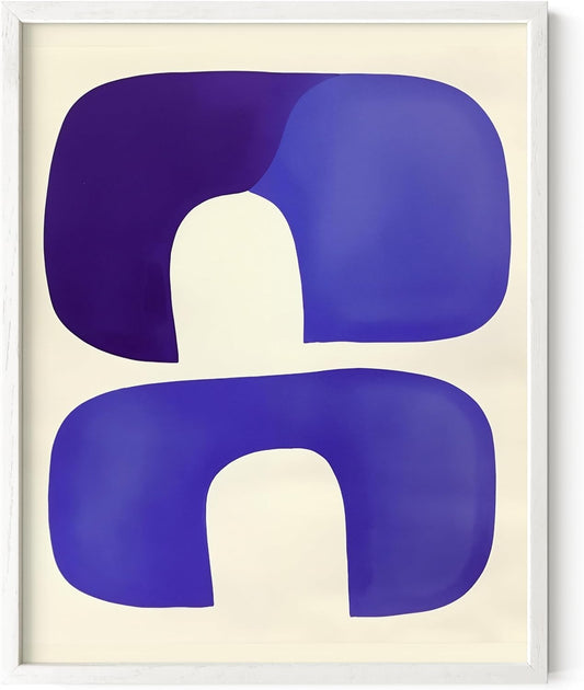 HAUS AND HUES Modern Abstract Wall Art - Blue and Green Living Room Art, Modern Artwork for Walls, Minimalist Picture for Living Room(Blue Tribal Shapes, White Frame, 11x14)