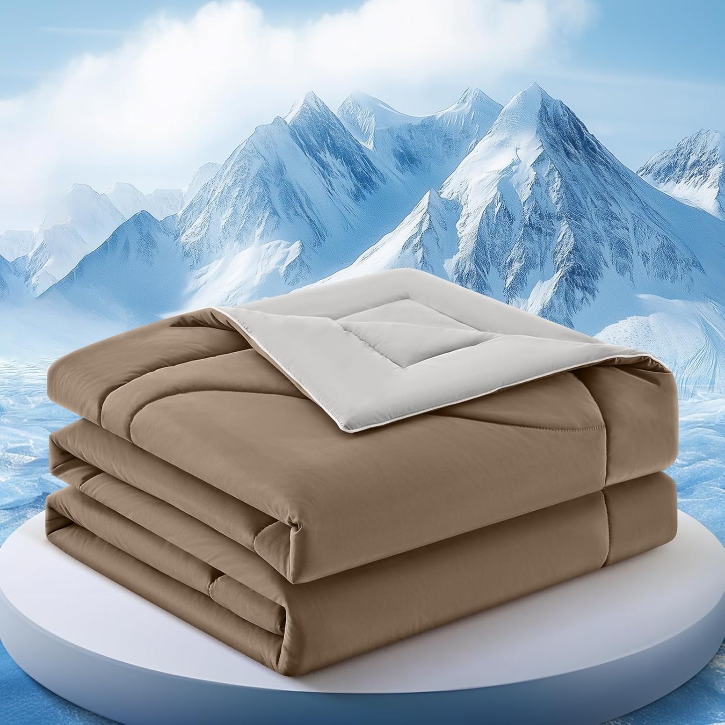 Cooling Comforter King Size, Double-Sided Cooling Blanket for Hot Sleepers & Night Sweats, Arc-Chill Q-Max > 0.4 Breathable Ice Blanket, Lightweight Cold Comforter (108''x90'', Brown)