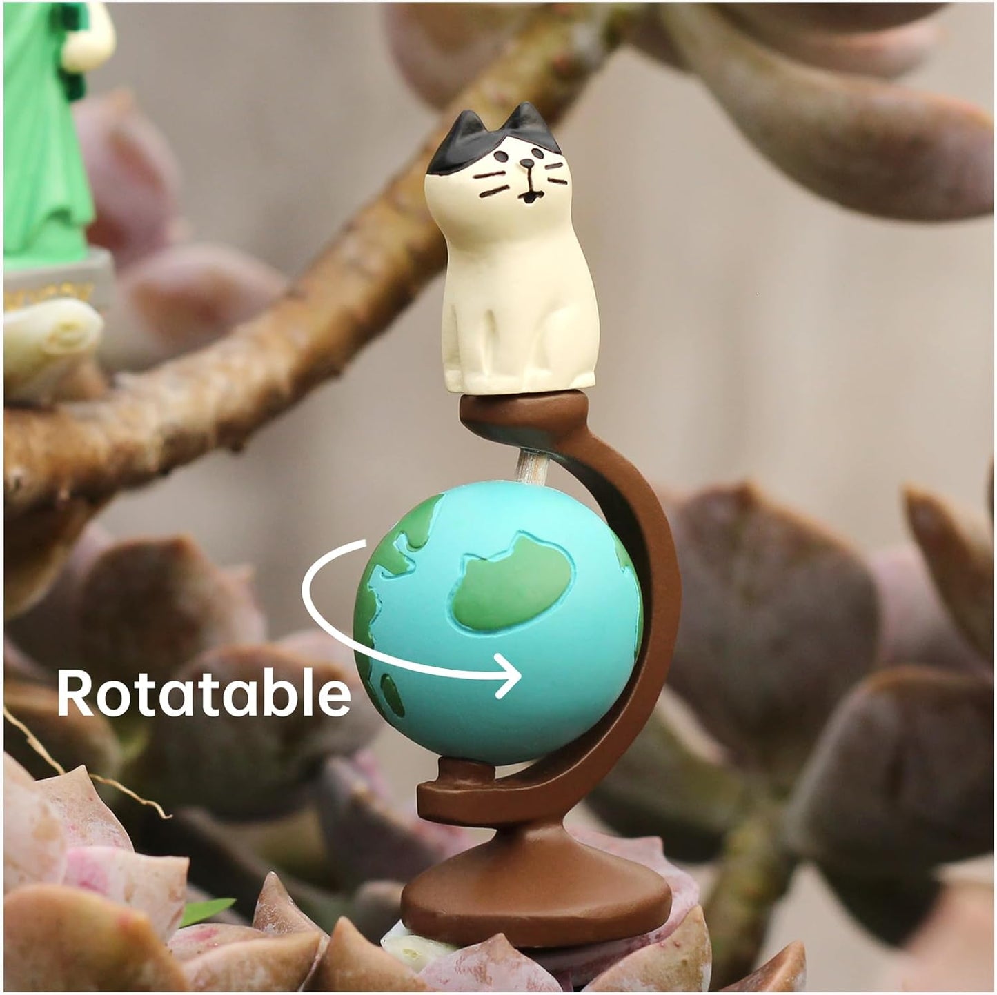 Cute Mini Cat Holding The Torch Figurine Cute Cat Standing on Globe Figurine for Office, Home Decoration Perfect Cute Cat Gift for Cat Lovers