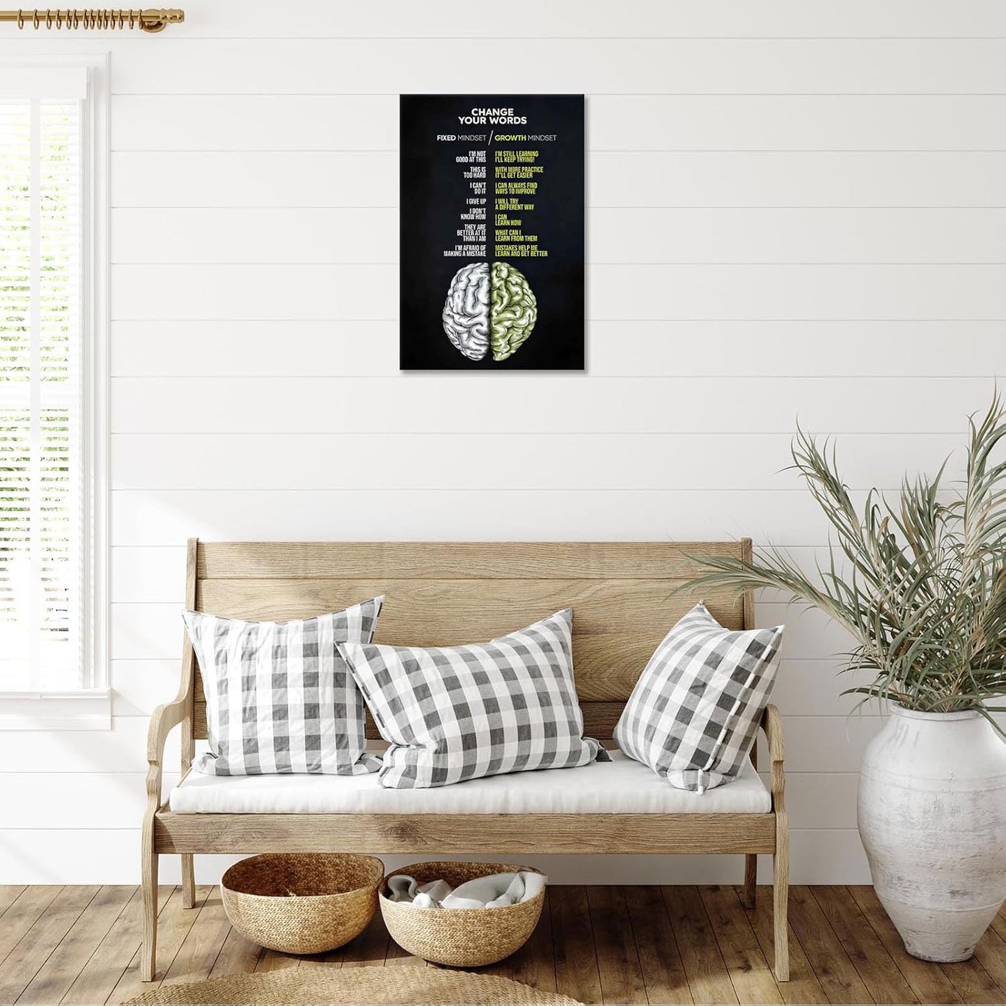 Growth Mindset Poster Positive Affirmation Wall Art Inspirational Mental Health Prints Painting For Living Room School Office Wall Decor 16x24in Framed