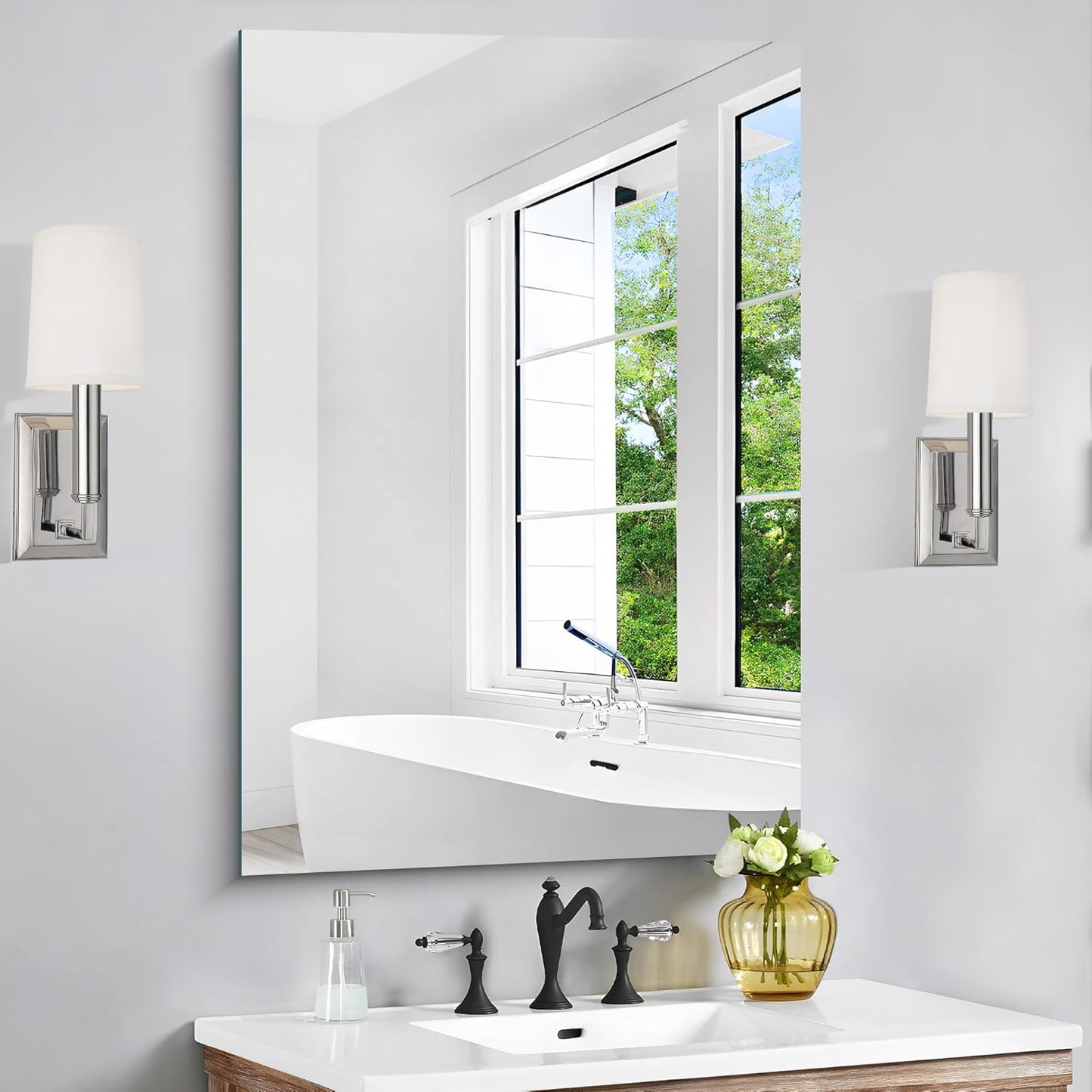Frameless Mirror, 24x36 Inch Bathroom Mirror for Wall, Rectangle Bathroom Vanity Mirrors with Polished Edge, Hangs Horizontally or Vertically for Bathroom, Bedroom and Living Room