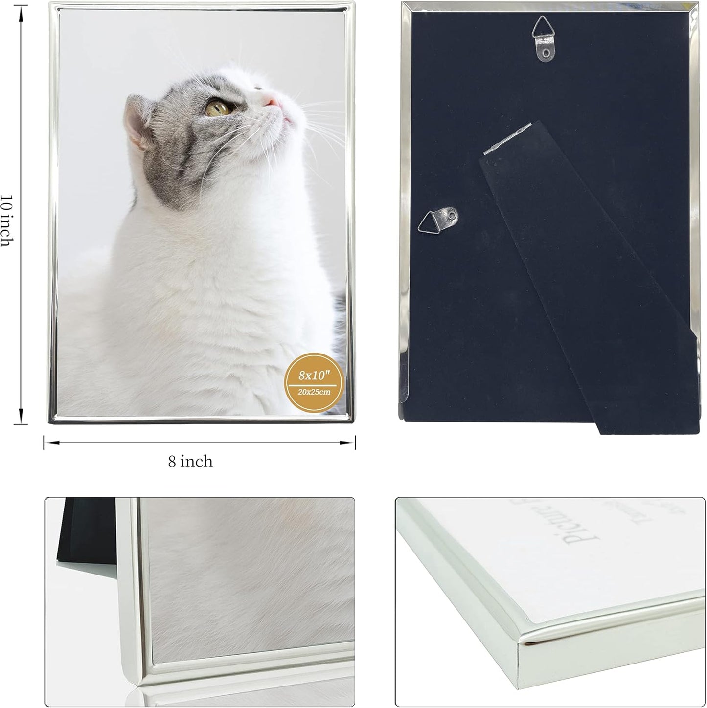 DECANIT 8x10 Picture Frame Metal, Thin Profile Photo Frame 8 by 10 Inch, Display for Wall or Tabletop,Silver