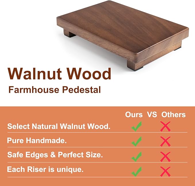 Walnut Wood Pedestal Stand, Wooden Soap Tray Farmhouse Decor Wood Riser Display for Bottle Plant Makeup Tissues Candles Towels Jewelry (Medium, 9 x 5.9 x1.57Inch)