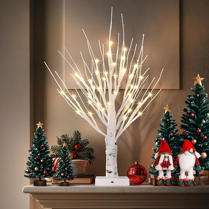 4pcs 36LED Lighted Birch Tree Home Decor - White Birch Tree with Lights Money Tree Wedding Centerpieces Artificial Branches Table (Warm White)
