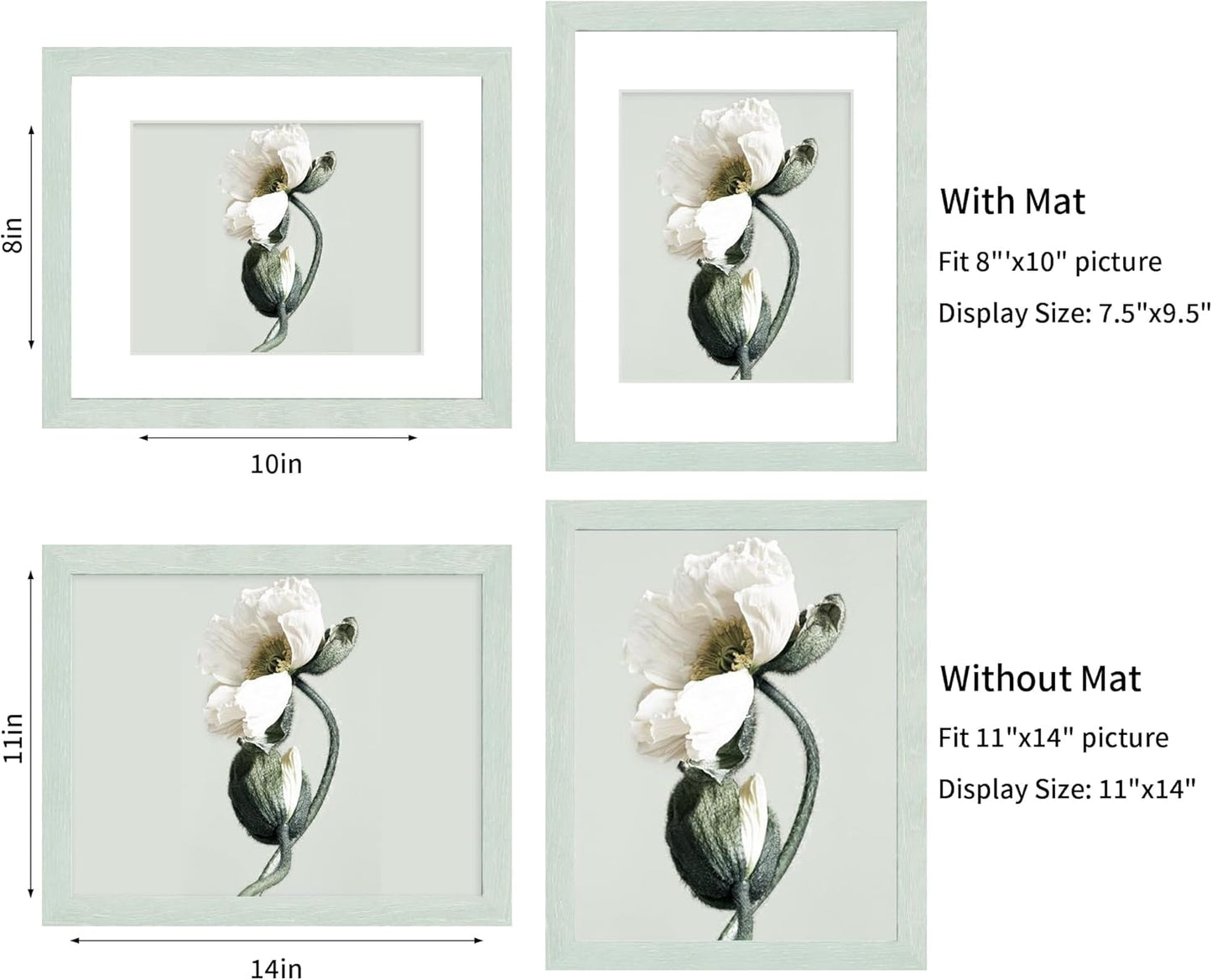 iRahmen 11x14 Picture Frame Set of 2, HD Plexglass Poster Frames Display Picture 8x10 with Mat or 11 x 14 without Mat, Rustic Photo Frame for Wall Mounting Horizontal Vertical