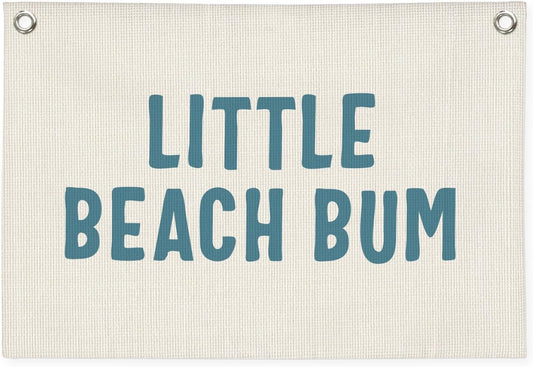 Little Beach Bum Canvas Banner - Coastal Nursery Wall Decor for Baby and Kids Room Nursery Playroom, Beach Theme Wall Hanging, Summer Surf Vibes, 30x20 Inch