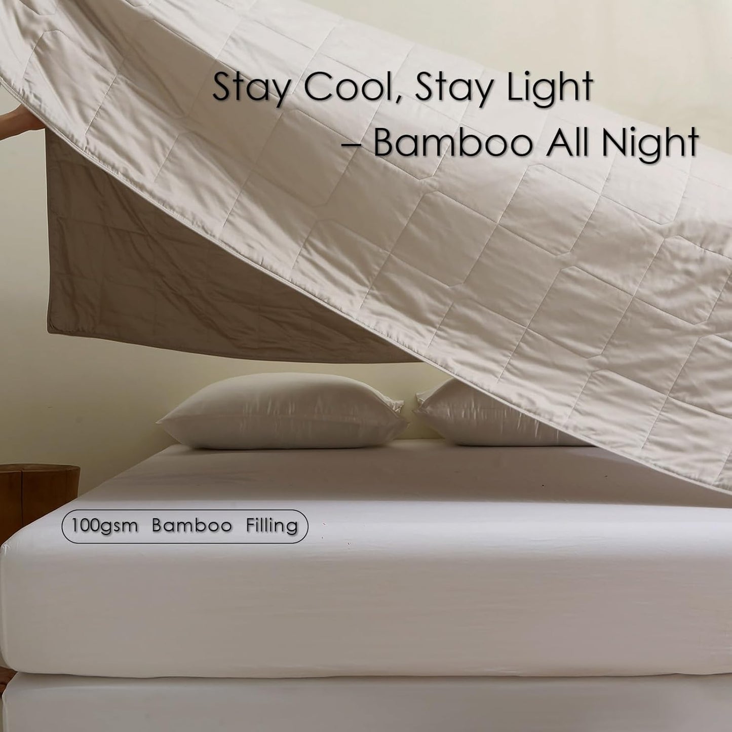 EP Mode Lightweight Quilt Blanket for Summer, Viscose from Bamboo Fabric & Filling, Natural, Breathable & Machine Washable- Sandshell, Queen