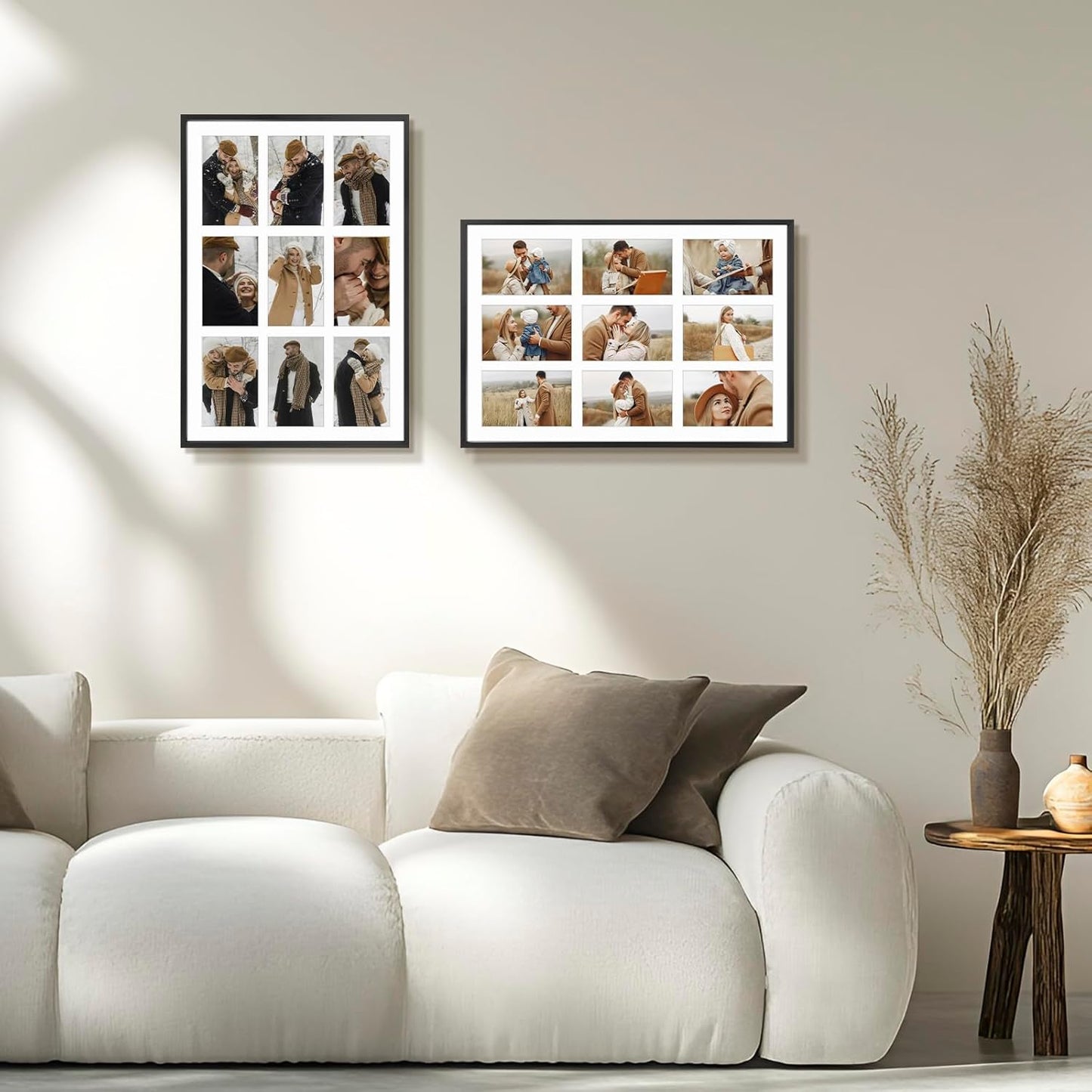 Frametory - 13.6x19.7 Aluminum Collage Picture Frame - Display 4x6 Pictures with 9 Openings Mat - Real Glass Front - Horizontal/Vertical Wall Mount - Black 1 Pack