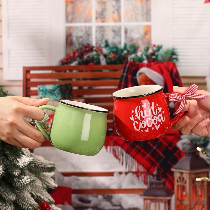 Zubebe Christmas Coffee Mugs Set of 12, 12 oz Hot Cocoa Ceramic Holiday Mugs Set for Mom, Woman, Family, Friend - Farmhouse Tiered Tray Decor, Coffee Bar Decor(Red, Green, White)