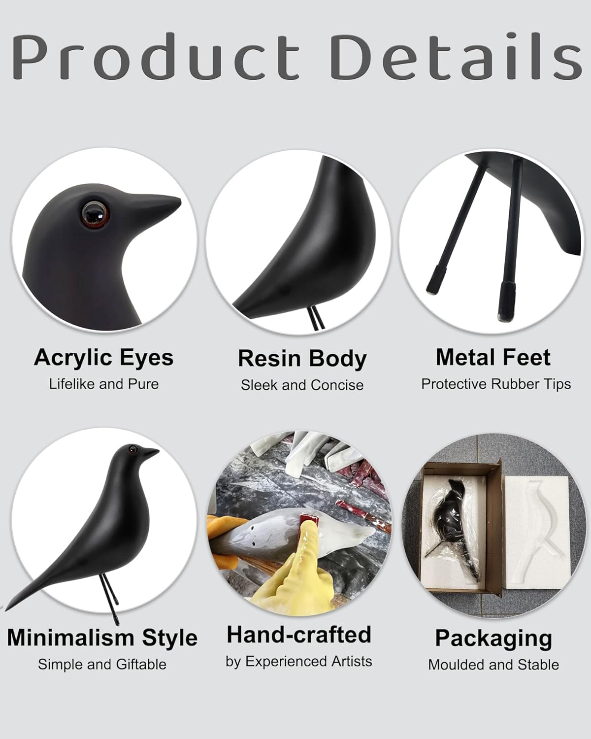 Mid Century Modern Bird Figurines - Decorative Sculptures for Living Room, Shelf, Mantle, TV Stand, Tabletop, Nightstand, Office, Kitchen - Unique Home Decor & Gifts for Bird Lovers