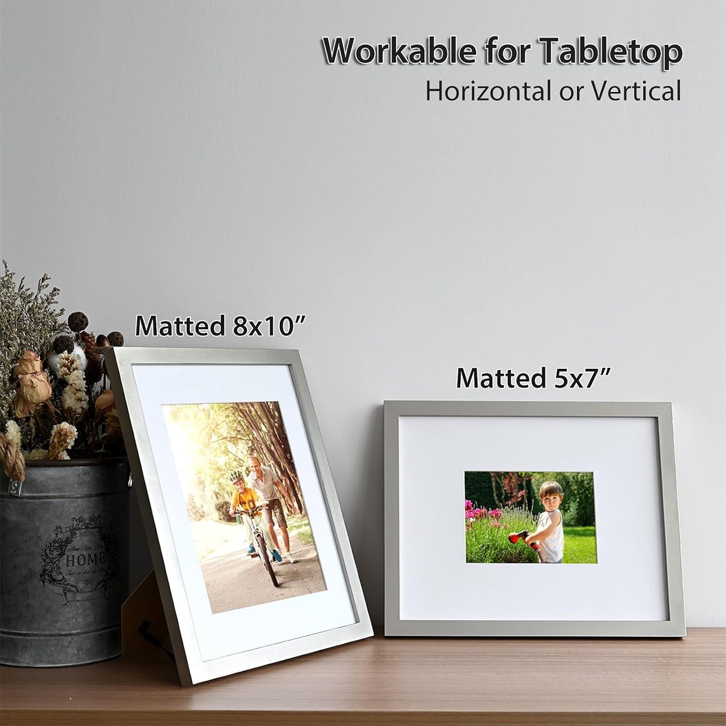 KINLINK 11x14 Picture Frame Light Grey, Solid Wood Frames with Acrylic Plexiglass for Pictures 5x7/8x10 with Mat or 11x14 without Mat,Tabletop and Wall Display Set of 4