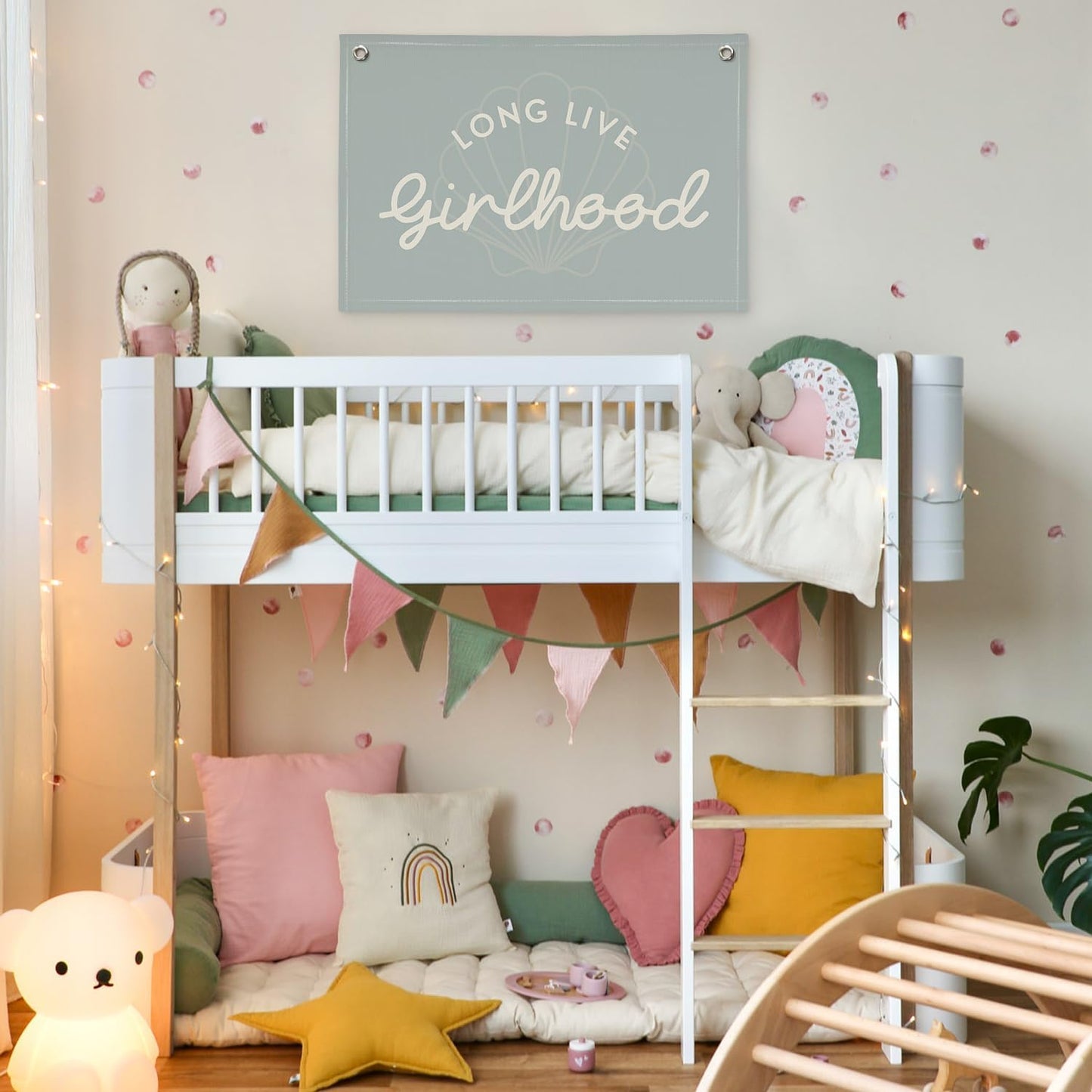 Cute Blue Coastal Girls Room Decor,Beach Room Decor Long Live Girlhood Sea Shells Linen Hanging Banner Flag for Nursery Playroom Wall,Toddler Decorations Trendy 30x20,girlroom