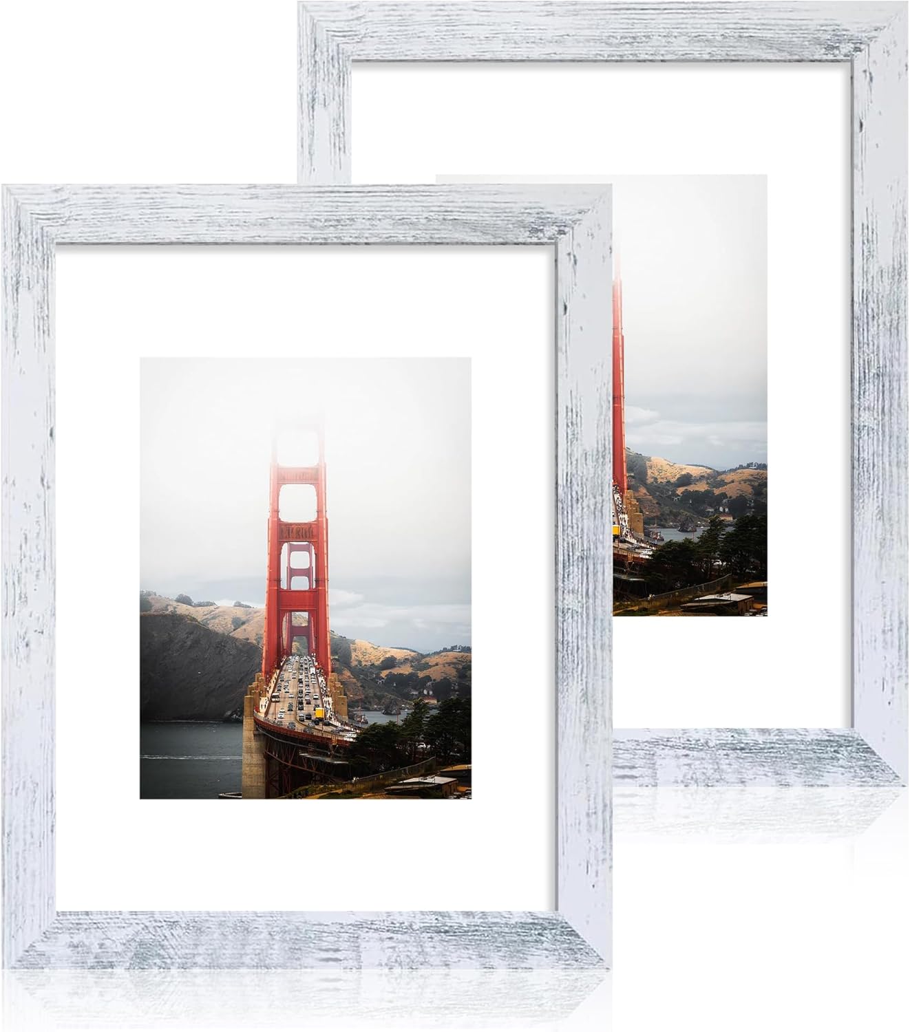 iRahmen 9x12 Picture Frame Set of 2, Distressed White Wood Photo Frames with Tempered Glass, Display Pictures 6x8 with Mat or 9 x 12 without Mat for Horizontal or Vertical Tabletop and Wall Mounting