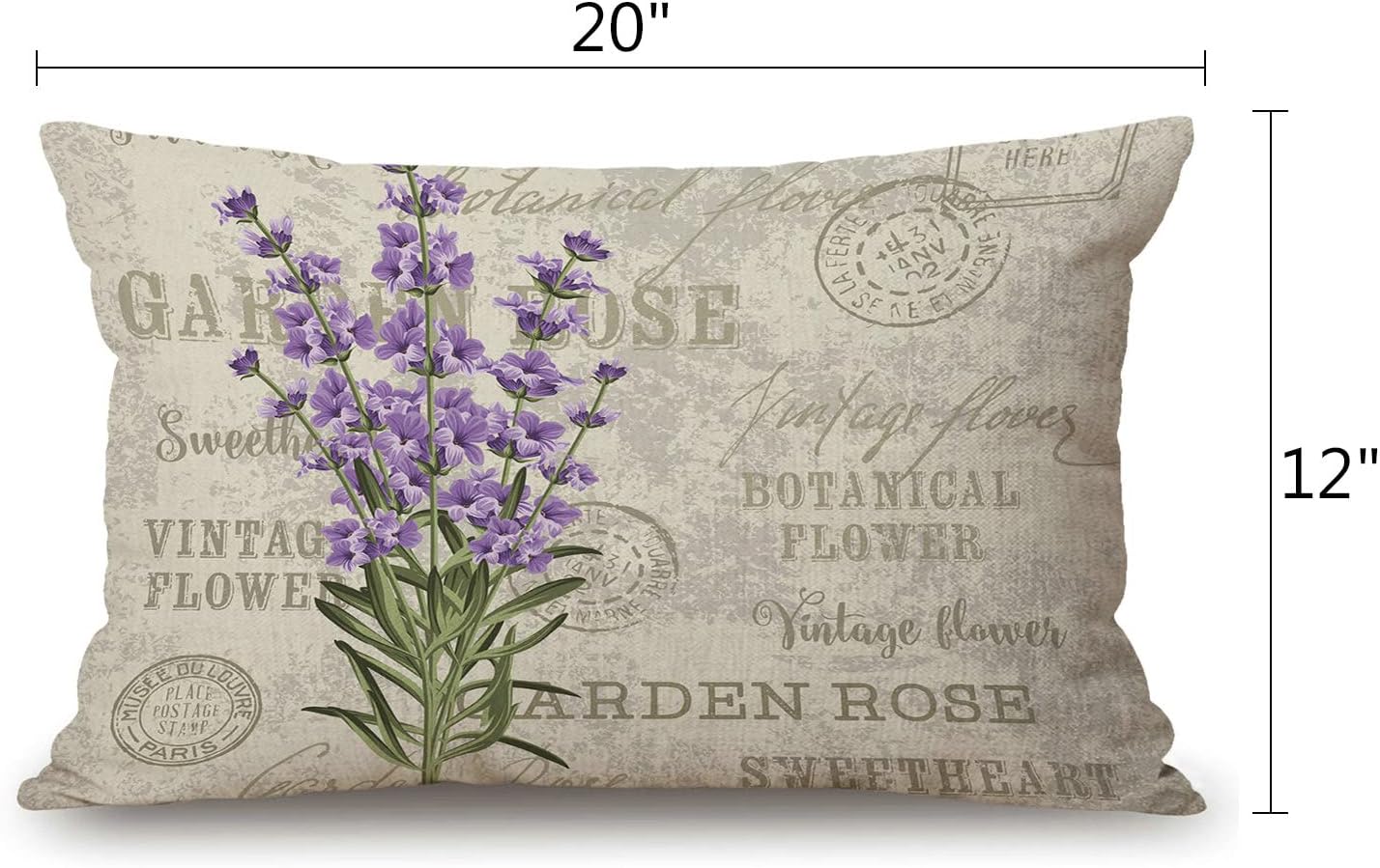 Lavender Cotton Linen Decorative Throw Pillow Case Cushion Cover Pillowcase for Couch Sofa Bed,12 X 20 Inches