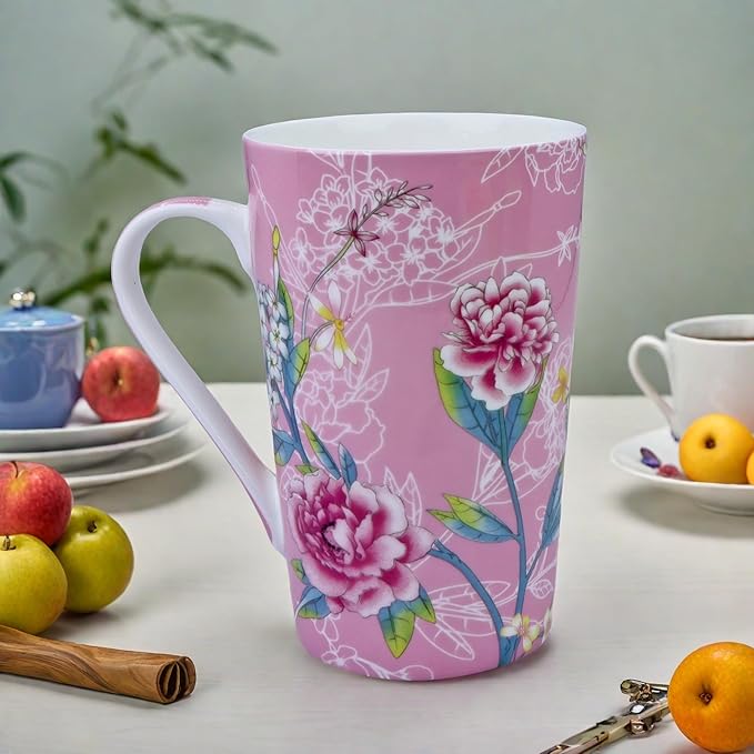 13oz Floral Coffee Mugs for Women Bone China Coffee Mug Cute Mugs Christmas Birthday Gifts for Mom Friends