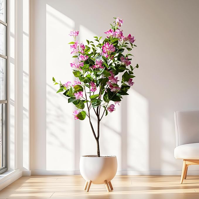 4FT Artificial Bougainvillea Tree Artificial Tree Tall Potted Fake Bougainvillea Trees for Outdoor Indoor Lifelike Potted Faux Plants with Wood Trunk and Flowers Office Wedding Home Decor