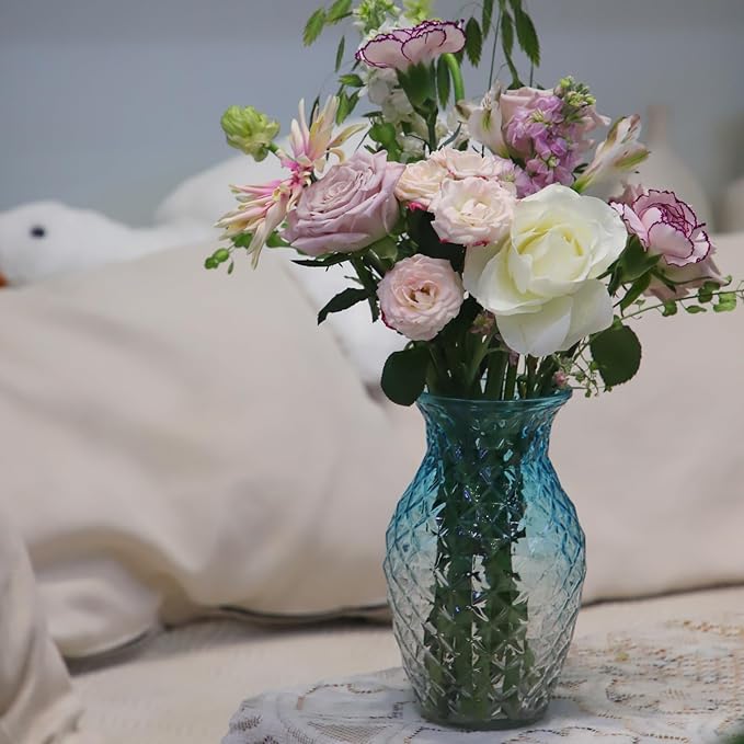 Vase for Flowers Small Glass Vases for Home Decor Table Centerpieces Living Room Bedroom Bookshelf Kitchen Modern Office Wedding Decoration Vintage Flower Vases Blue White