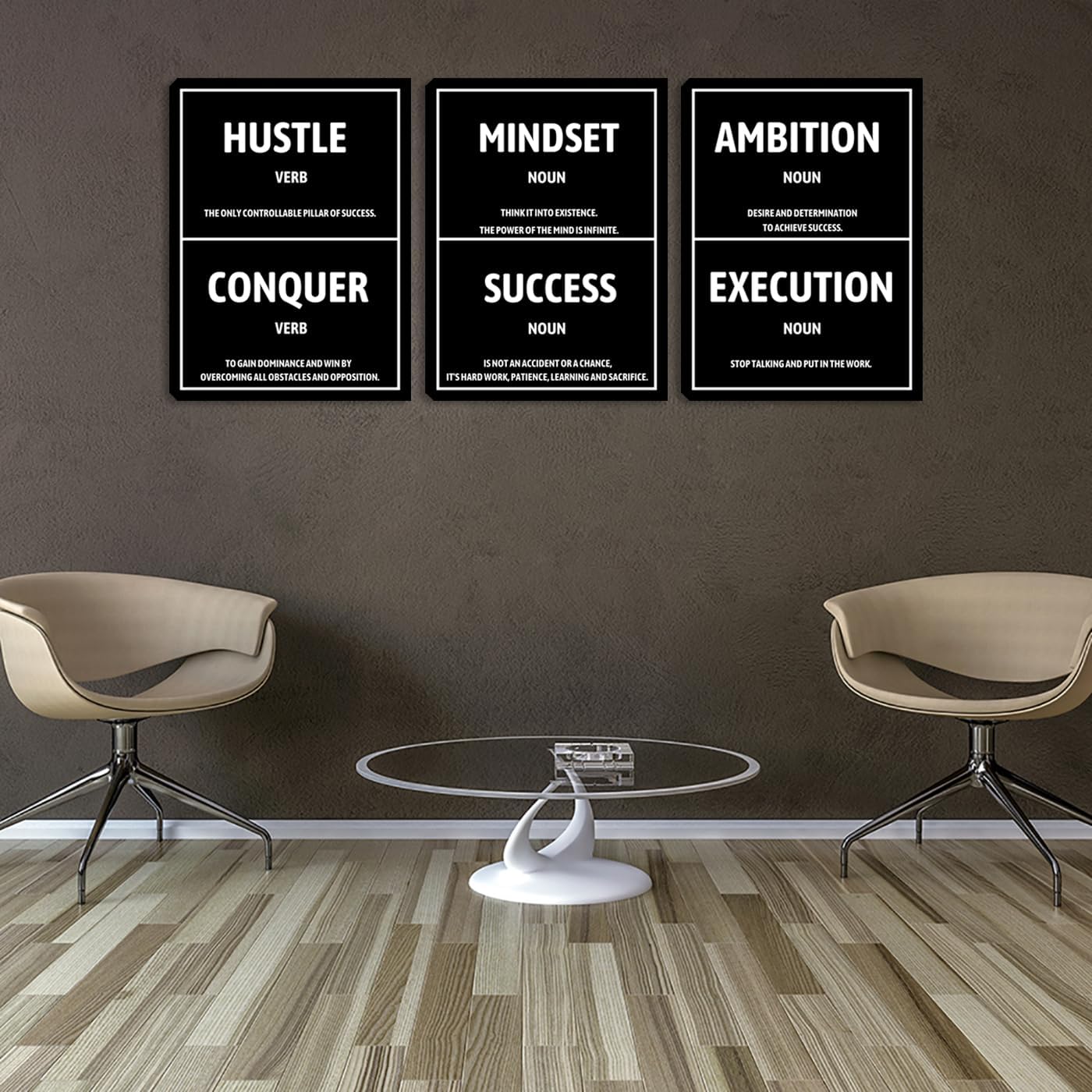 Hustle Wall Art Motivational Canvas Wall Art Inspirational Black Quote Posters Home Office Wall Decor Black Wall Picture Paintings Framed Artwork for Living Room Bedroom (48" Wx24 H)