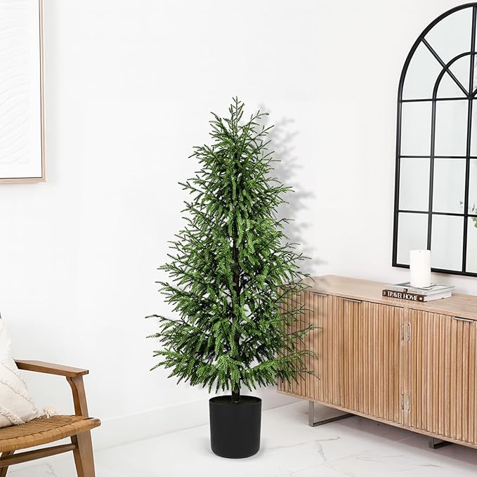 5FT Artificial Topiary Trees for Outdoor Front Porch Décor, Real Touch Norfolk Pine Tree, UV Rated Fake Potted Plants for Indoor and Outdoor Use