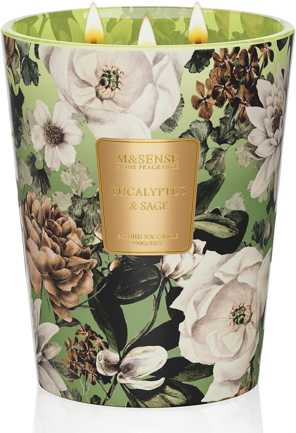 M&SENSE Eucalyptus Sage Scented Candle, 35oz 150H Long Lasting, 3-Wick Natural Soy Candles Aromatherapy Relaxing Sleep, Fall Winter Christmas Thanksgiving Home Fragrance Housewarming Gifts
