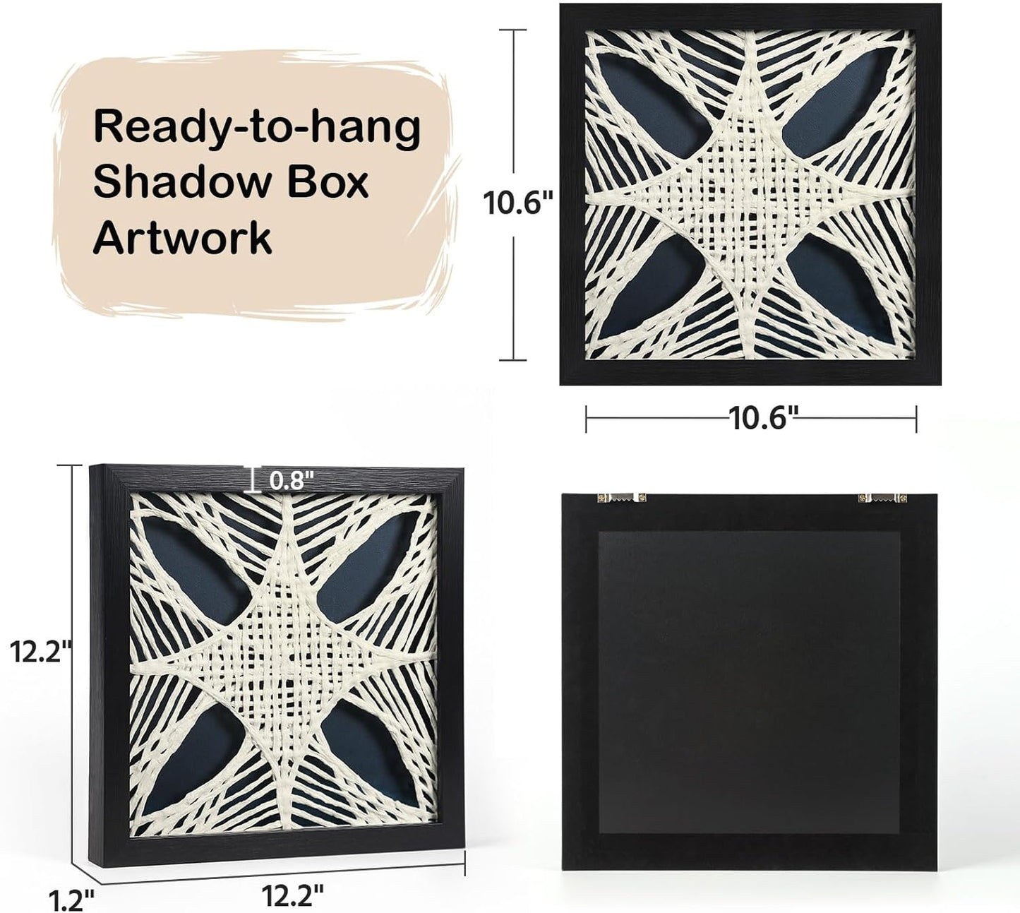 FOLKOR Abstract Framed Wall Art for Modern Home Office, 3 Pack 12" Rice Paper Black and White Wall Decor for Living Room Bedroom Entryway, Geometric Wall Hanging Shadow Box Artworks Accent Gift