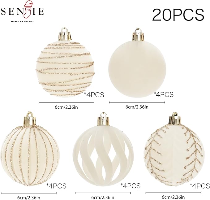 20PCS Velvet Ornaments for Christmas Tree, 2.36INCH Glitter Flocked Christmas Ornaments Decorations Balls Set Decor