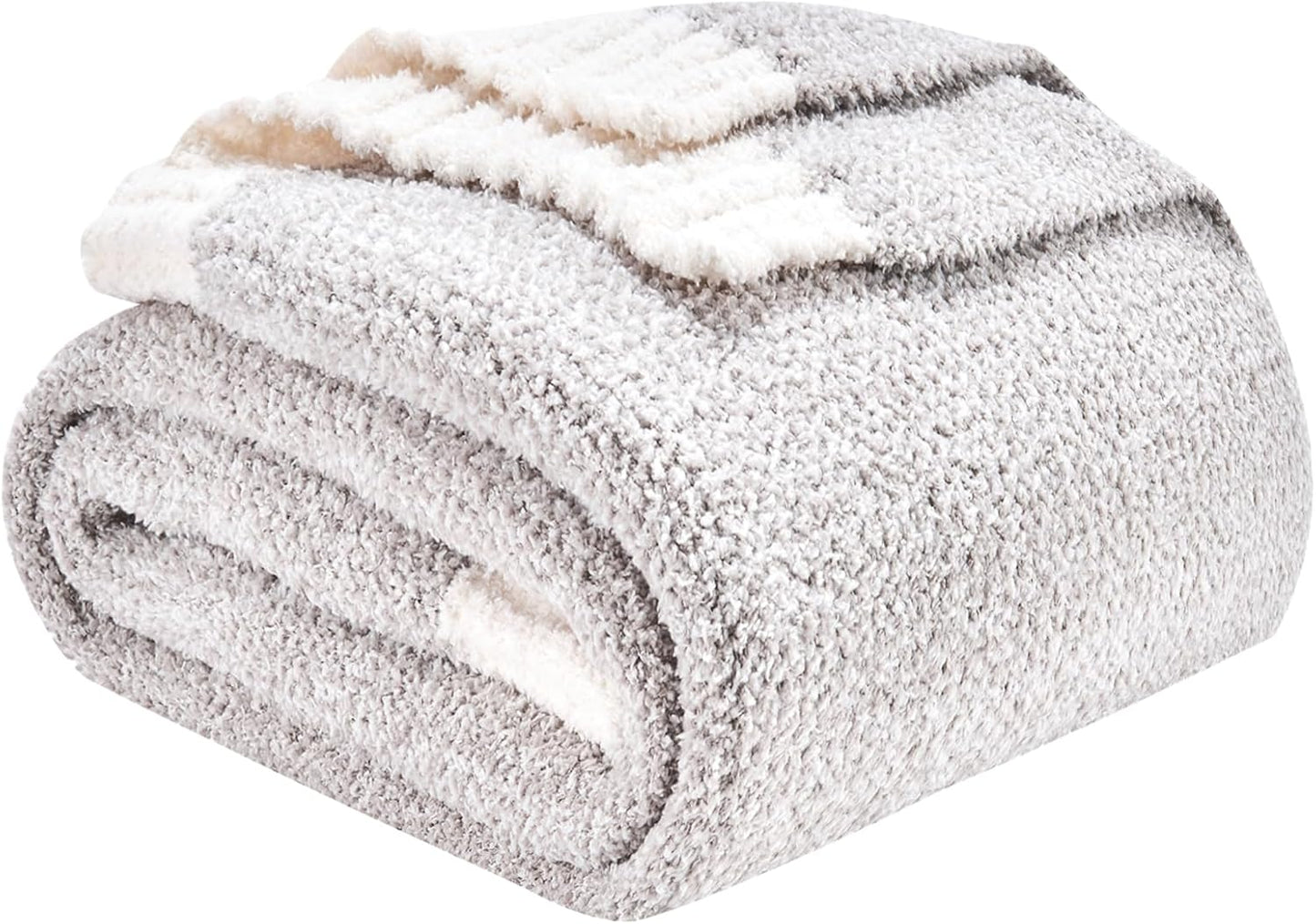 CozeCube Super Soft Fullfy Microfiber Reversible Knitted Blankets, Warm Cozy Fuzzy Plush Throw, Grey and White Melange Throw Blanket for Couch Bed Sofa, 60" x 80"