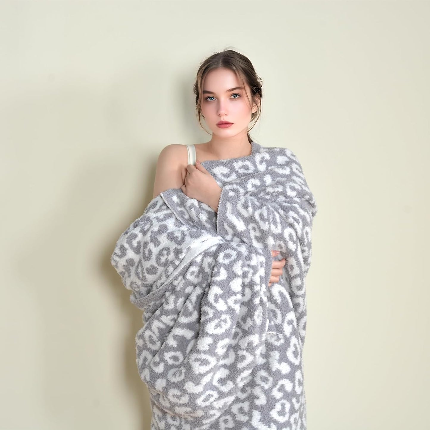 Leopard Knit Throw Soft Cozy Lightweight Blanket for Bed Sofa Couch Breathable Warm Cheetah Blanket Leopard Grey 60x80 Inches