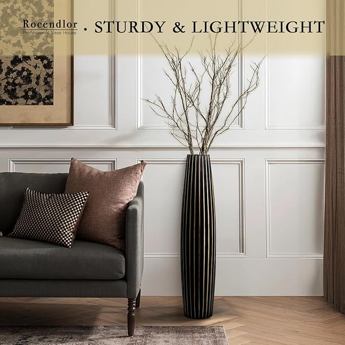 Floor Vases, Tall Floor Vase 23.6 inch (60CM, 1.96FT) Tall Vases, Sturdy Black Vase for Living Room Decor, Resin Bronze Color