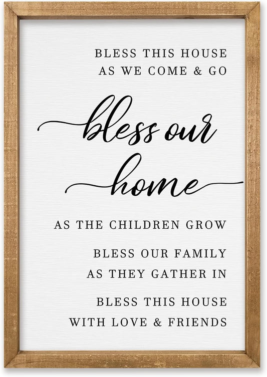 comurdyo Bless This Home Wall Decor 16"×11" Modern Rustic Farmhouse Inspirational Blessing Sweet Family Quote Scripture Sign For Living Room Bedroom House Wall Art Hanging (Wood)