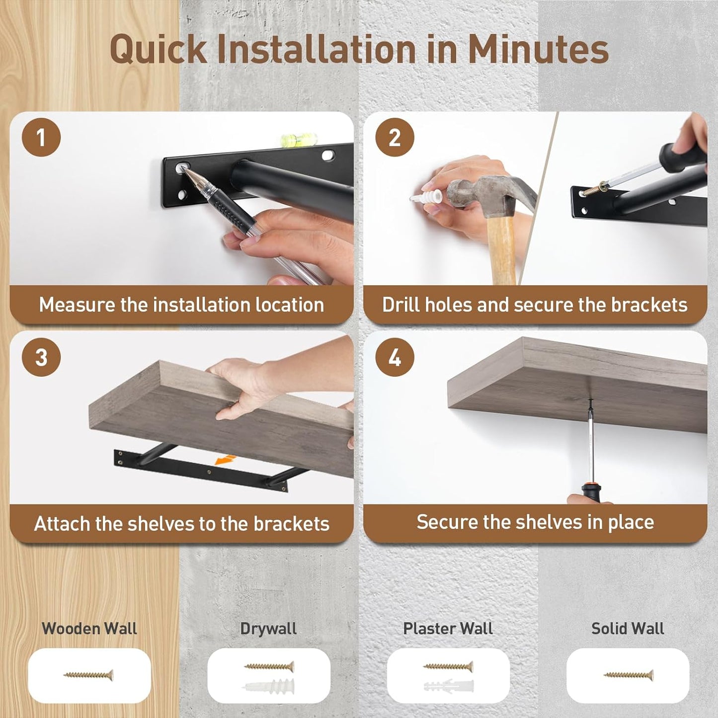 Floating Shelves for Wall, 1.5" Thick Wall Shelf Set of 3 with Invisible Brackets, L31.5 x W7.9 Hanging Book Shelves Farmhouse Home Decor for Bathroom, Living Room, Bedroom, Greige 8301BJP3BG