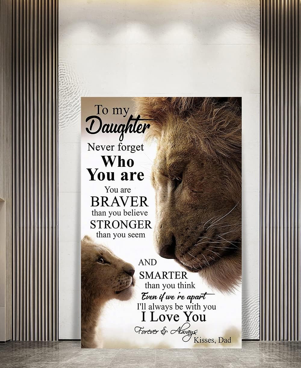 Large Size 1 Big Panel Father's Love Themed Wall Art for Home Wall To My Daughter Poster Lion Father and Daughter Artwork Inspiring Artwork Gift Choice for Kids Framed Ready to Hang-28 inch x 44 inch