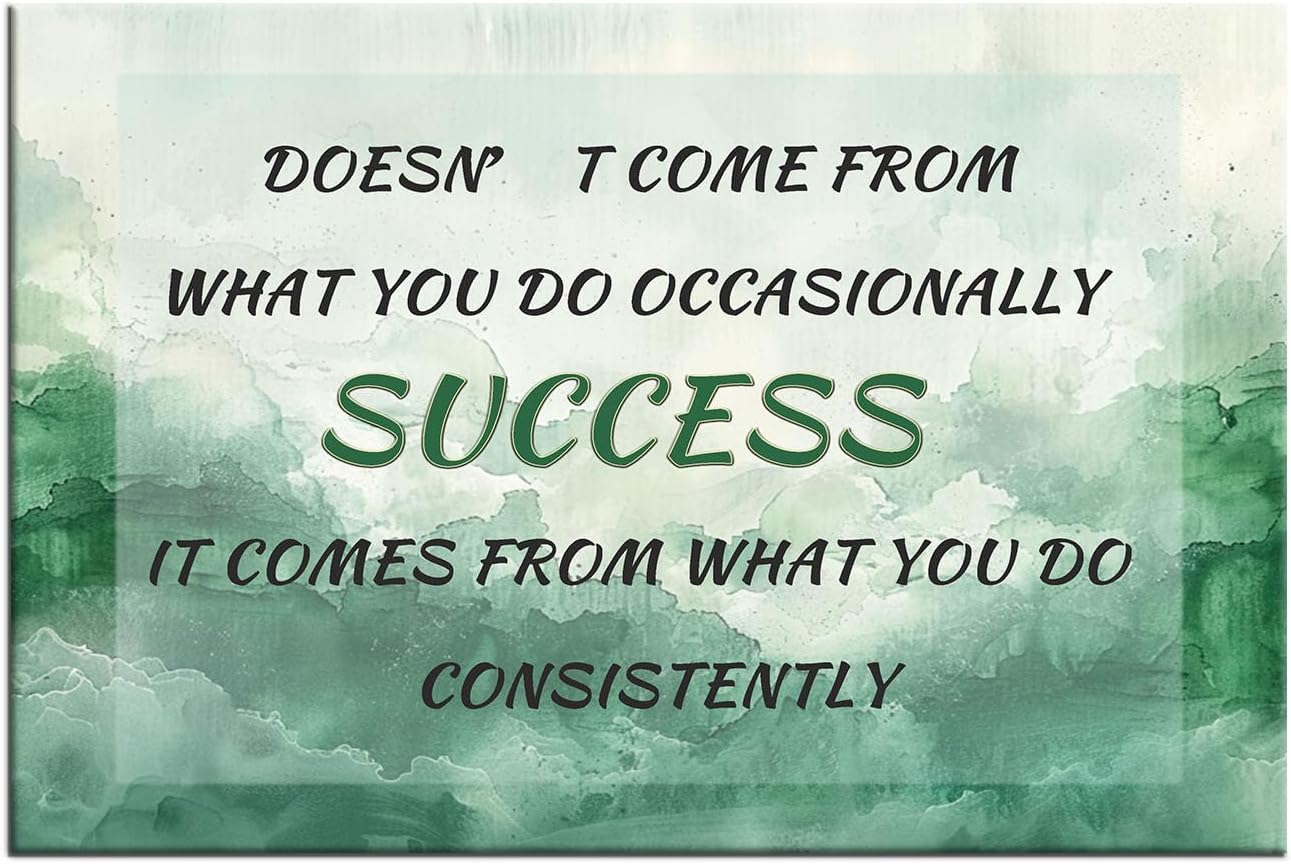 Inspirational Canvas Wall Art Motivational Success Entrepreneur Quotes Painting Green Ink Background Poster Print Positive Wall Decor Artwork for Home Bathroom Office Ready to Hang [18''Wx12''H]