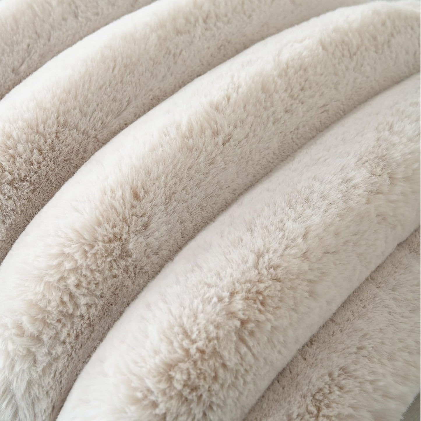 HAUSSY Faux Fur Throw Pillow Covers 26x6 Inch Set of 2,Decorative Striped Neutral Pillow Cases Soft Plush Couch Pillow Covers,Home Decor for Sofa,Bed, Living Room,Beige