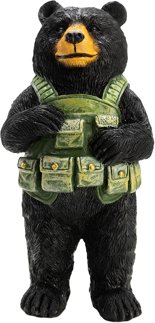 Black Bear Figurine Home Decor Bear Statue,for Office, Desk, and Shelf Decoration,Military Themed Birthday Gifts