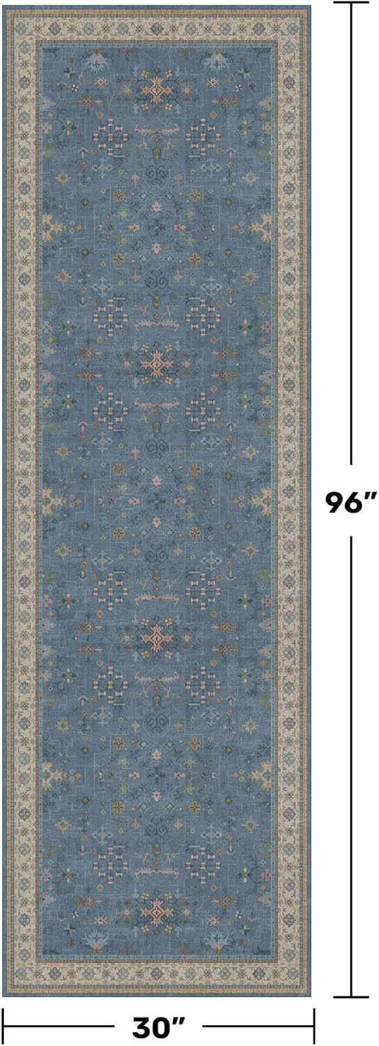 Blue Boho 2'6''x8' Wide Hallway Runner Rug - Washable Kitchen Sink Rug, Non Slip 8ft Long Runner Rug for Entryway, Colorful Modern Floral Print Home Décor