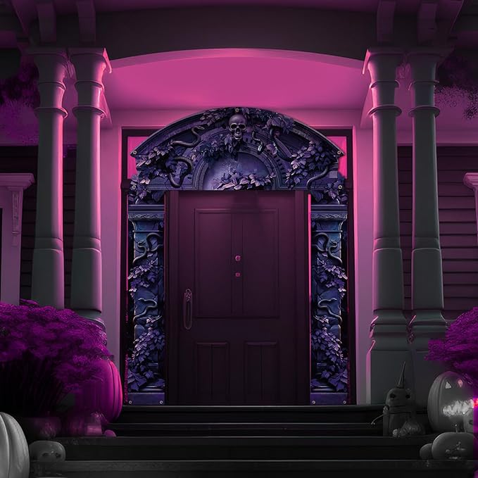 3 Pcs Halloween Cemetery Archway Halloween Cemetery Banners Gothic Outdoor Banners Sign Banner Decorations for Outdoor Party Supplies (Scary Purple)