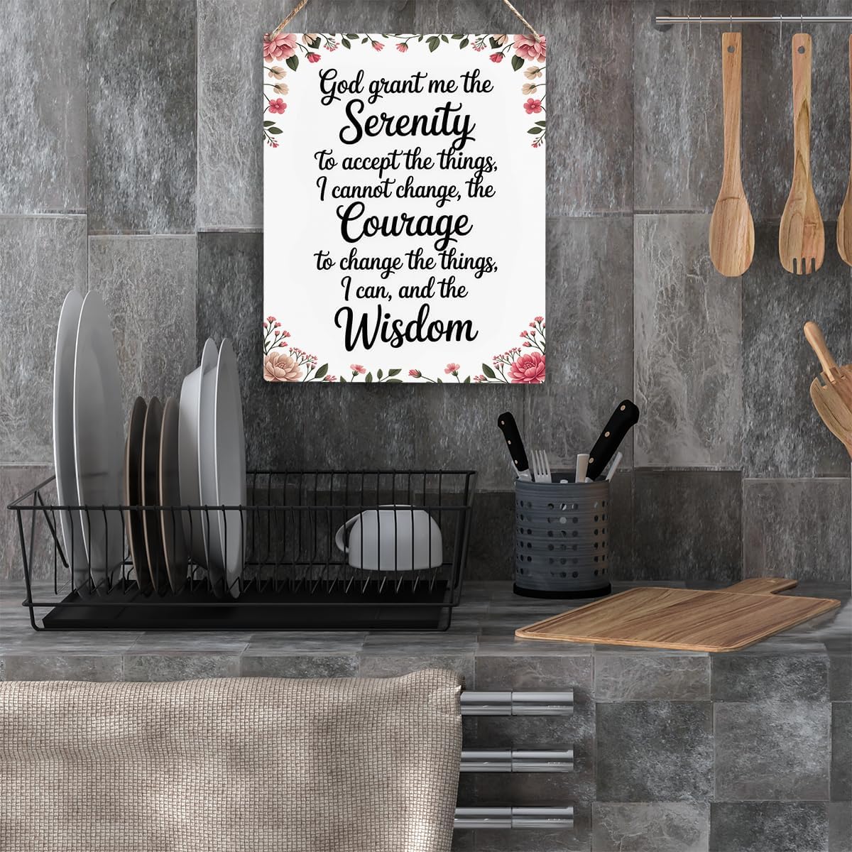 Bible Verses Decor God Grant Me The Serenity, Christian Prayer Room Wall Art Wooden Hanging Plaque 10 x 8 Inch, for Office Bedroom Living Room Home Decor