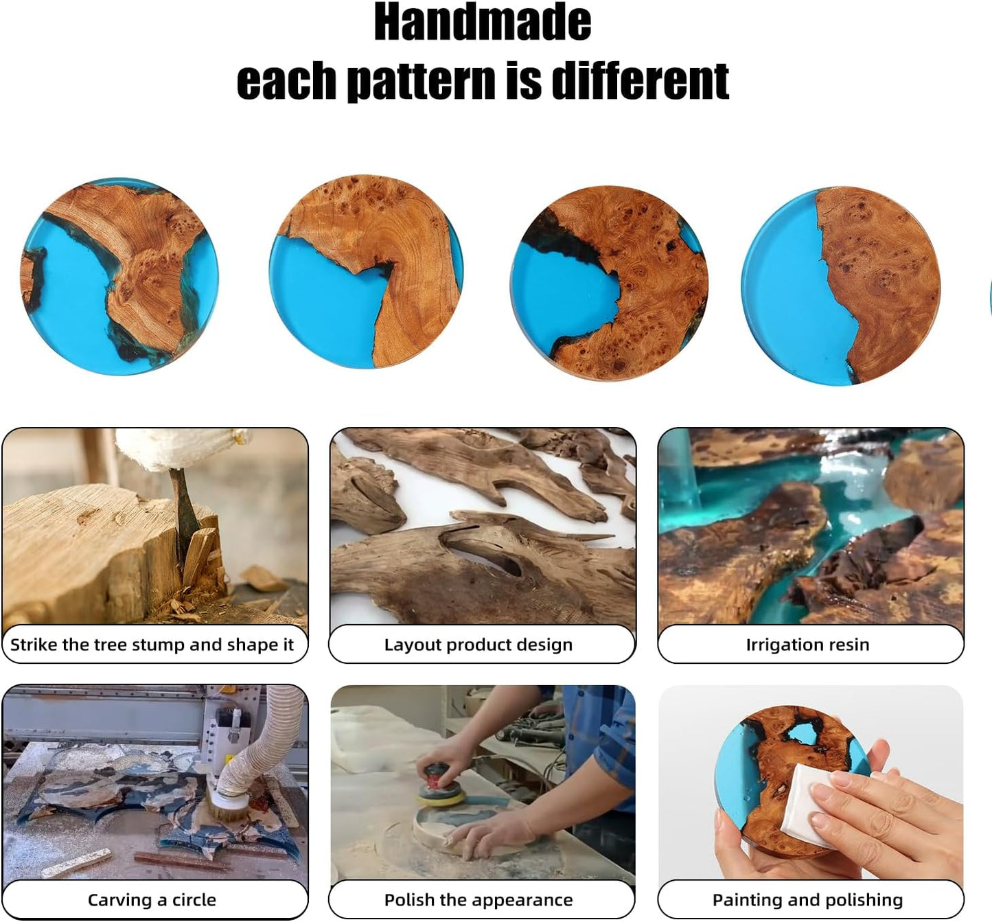 Drink Coaster Set, Wooden Bar Coasters, Resin Coaster for Coffee Table, Tabletop Decorative Artwork, Unique, Handmade & Aesthetically Pleasing for Home, Office, Bar Decor,Coasters Set of 4