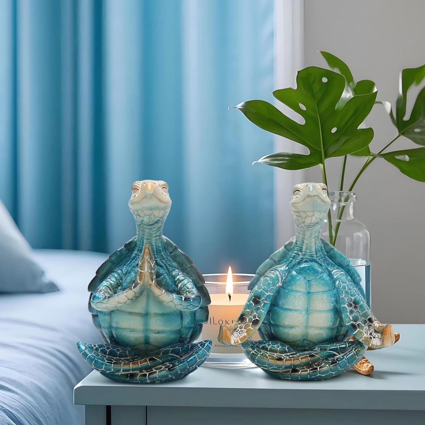 Hodao 2PCS Sea Turtle Meditation Yoga Decor Garden Figurines Sea Turtle Meditating Coastal Beach Decorations, Zen Yoga Resin Statues for Home Office Decor Home Calming Gifts for Mom, Nature Lovers