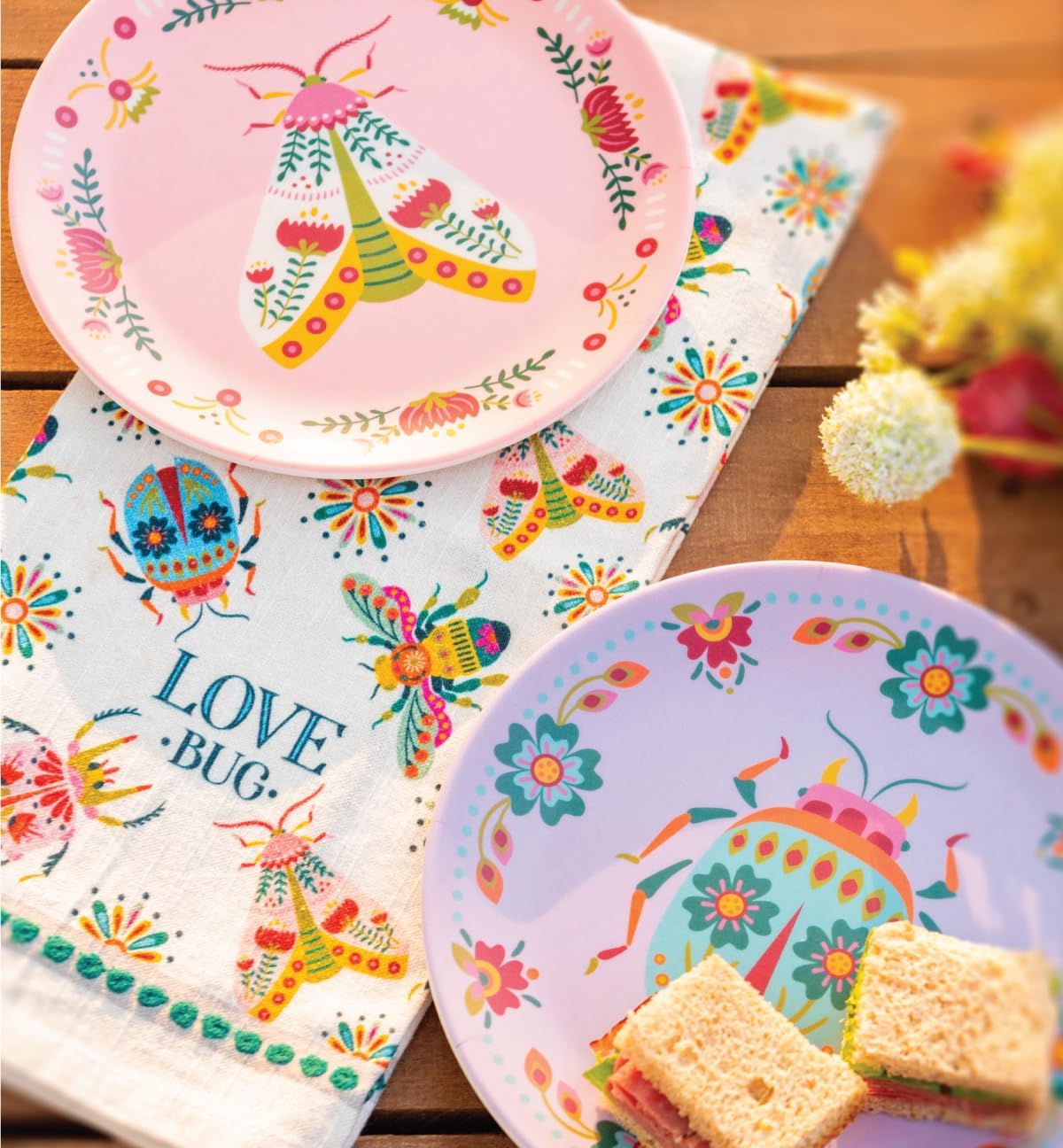 Karma, 7.75 inches Melamine Dessert Plates Set of 4, Reusable Dishwasher Safe Plates for Outdoor and Indoor, Bugs