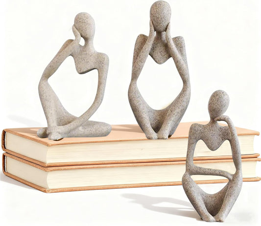 Mingzhang 3pcs Thinker Statue Abstract Art Thinker Figurines Beige Home Decor for Living Room, Office, Coffee Table, Bookshelf Decoration, Housewarming Gifts